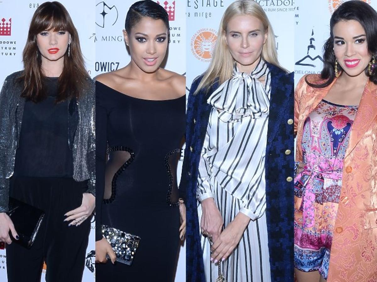 Karolina Malinowska, Joanna Horodyńska, Patricia Kazadi, Macademian Girl pozują do zdjęć na pokazie Ewy Minge