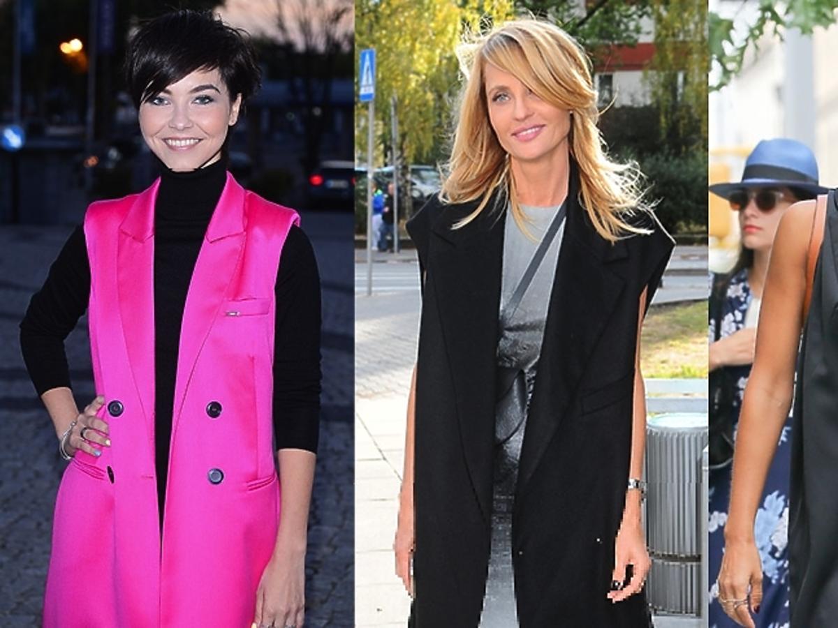 Aneta Kręglicka, Jessica Alba, Paulina Drażba w długich kamizelkach, czarnej kamizelce , różowej kamizelce