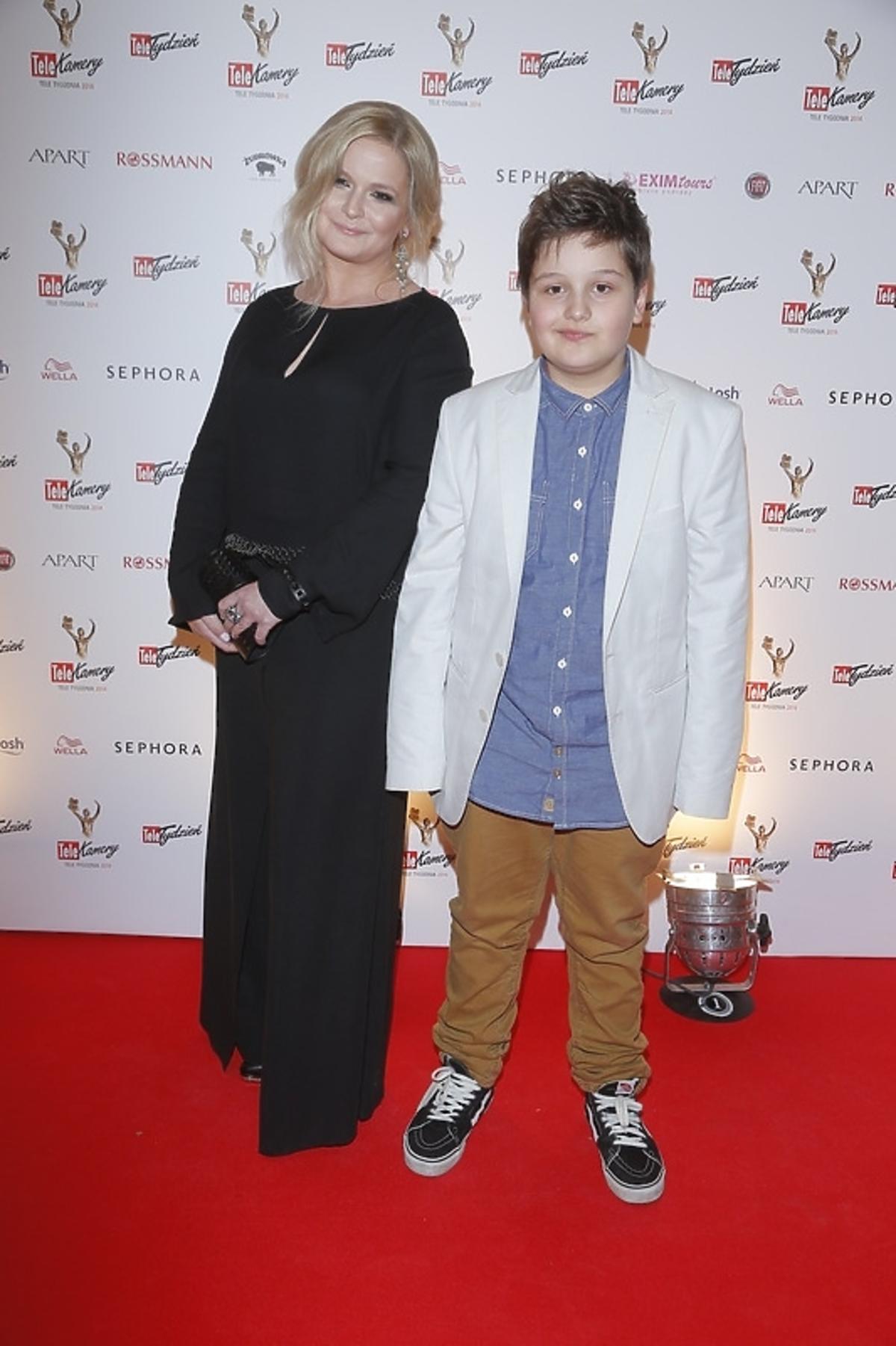 Dominika Ostałowska z synem na rozdaniu TeleKamer 2014