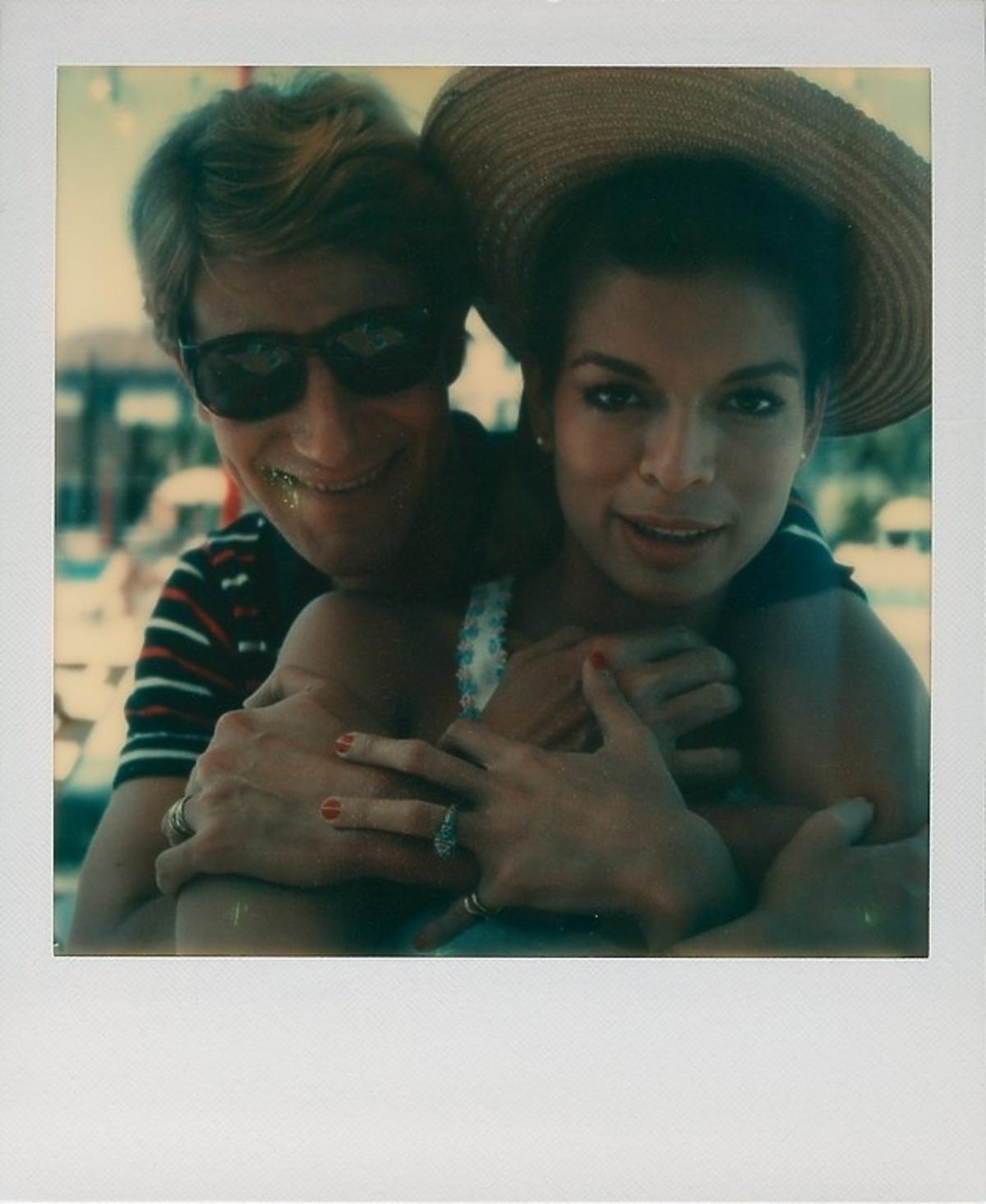 Yves Saint Laurent and Bianca Jagger in Venice, Polaroid Type SX-70, 1973