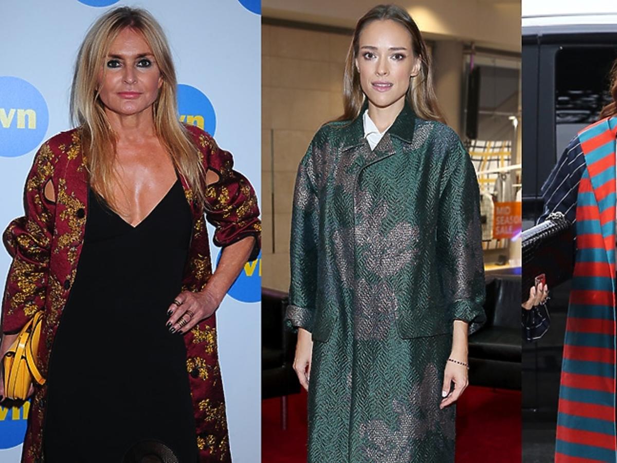 Rihanna, Monika Olejnik, Alicja Bachleda Curuś we wzorzystych płaszczach