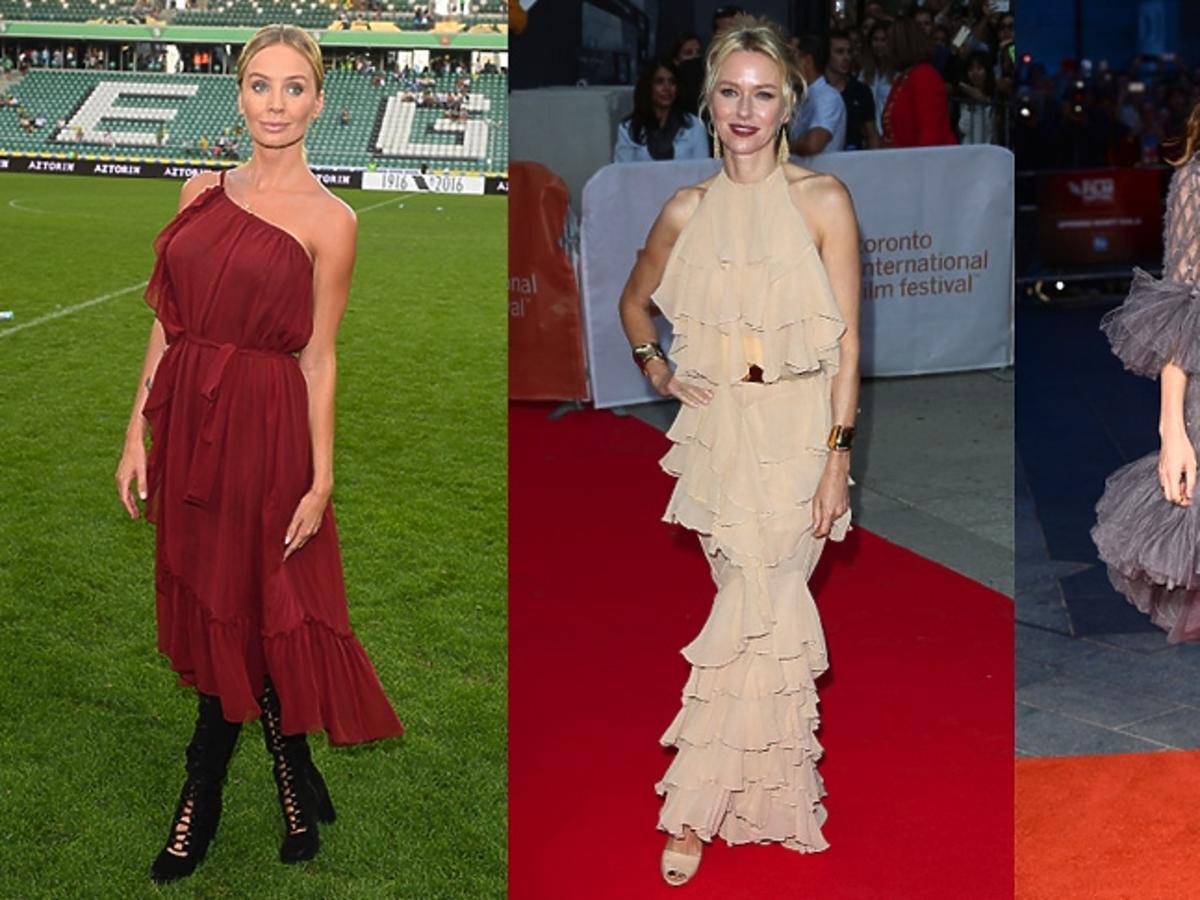 Agnieszka Szulim, Naomi Watts, Carey Mulligan w sukienkach z falbanami