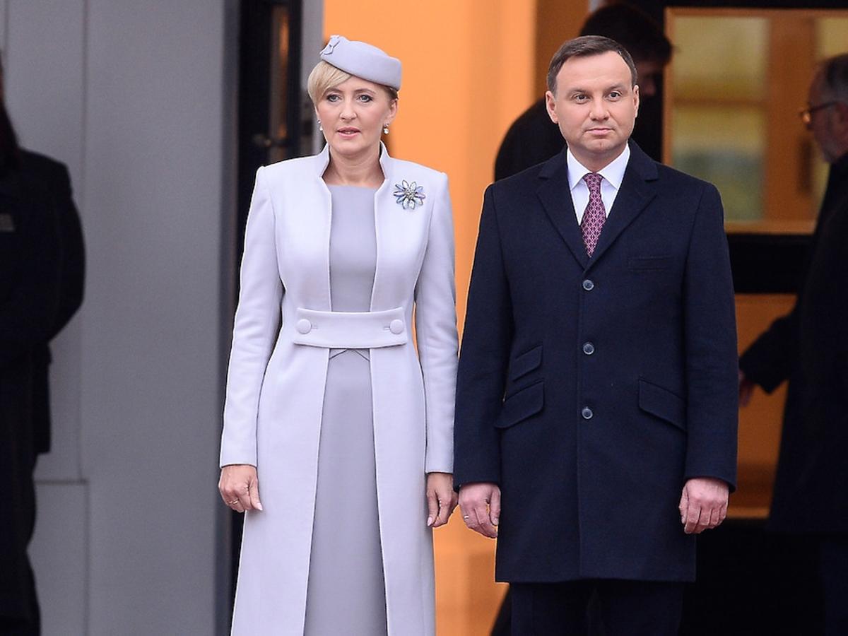 Agata i Andrzej Duda podczas powitania belgijskiej pary królewskiej