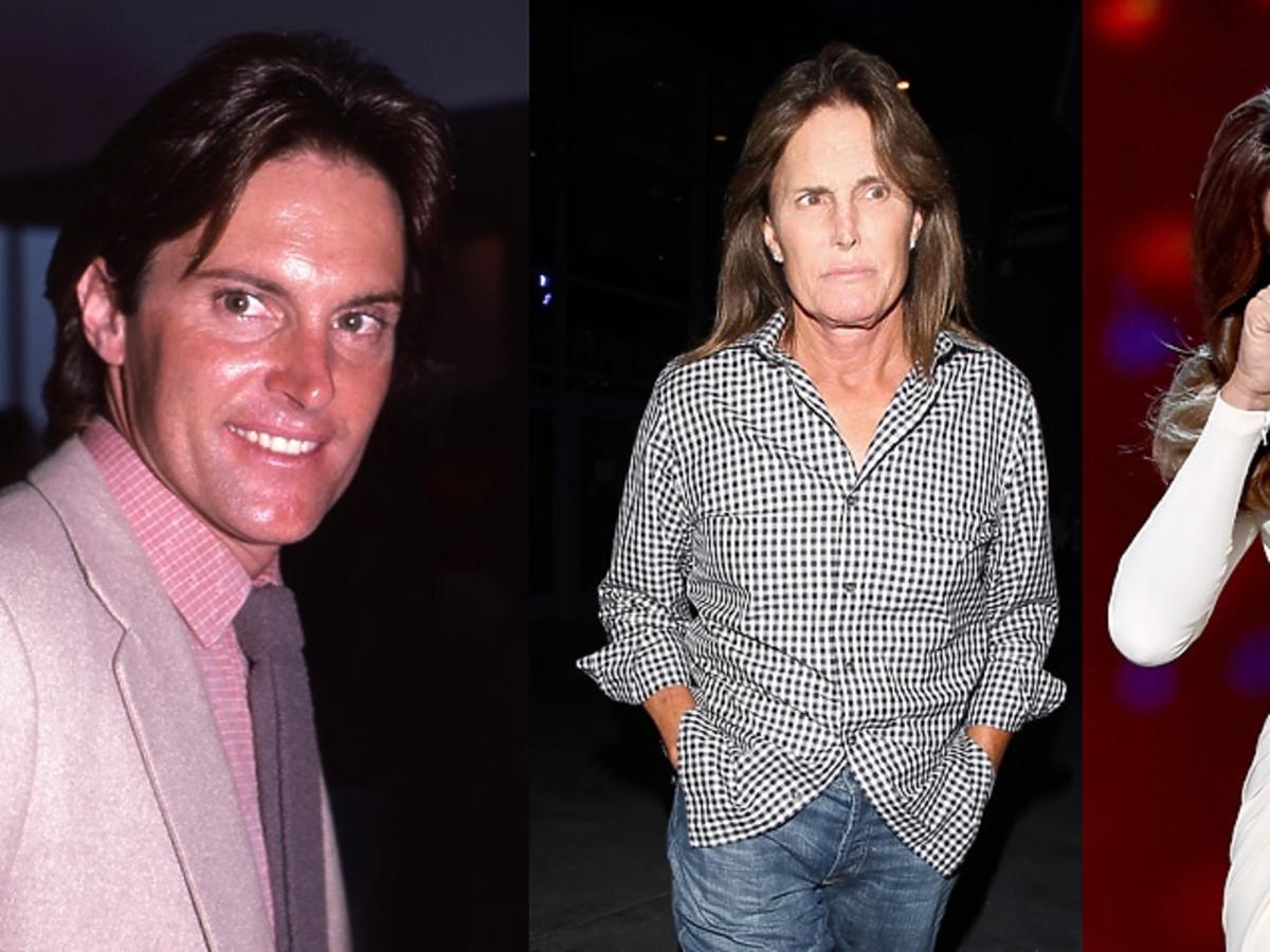 Bruce Jenner na dwóch zdjęciach, na trzecim portret Bruca po zmianie płci jako Caitlyn Jenner