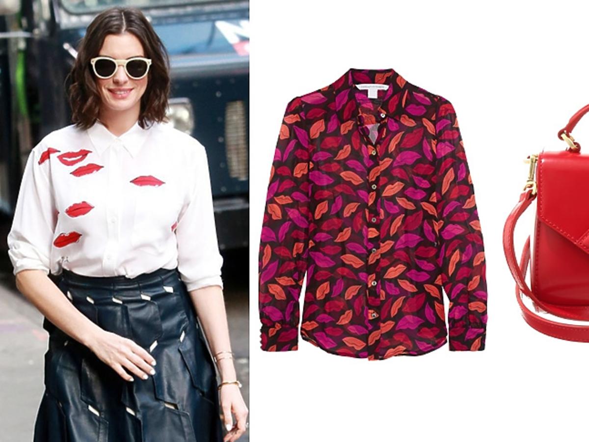 Anne Hathaway i ubrania i dodatki z motywem ust