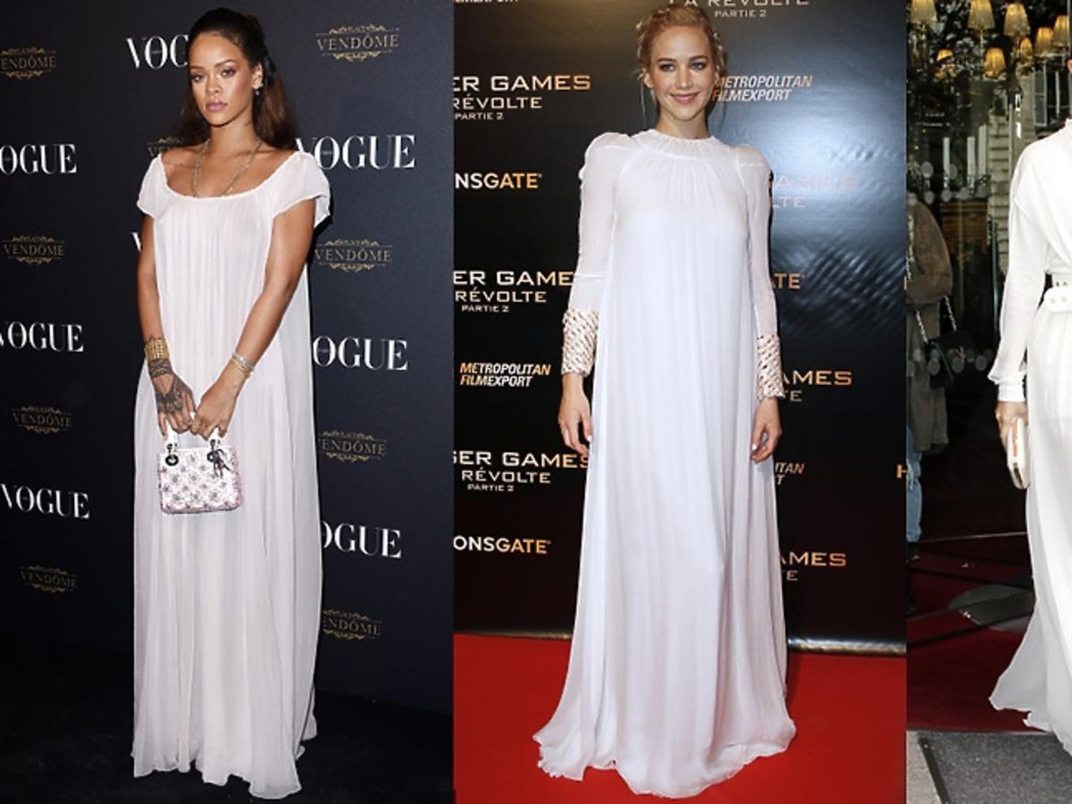 Rihanna, Jenniffer Lawrence, Selena Gomez w długich białych sukienkach