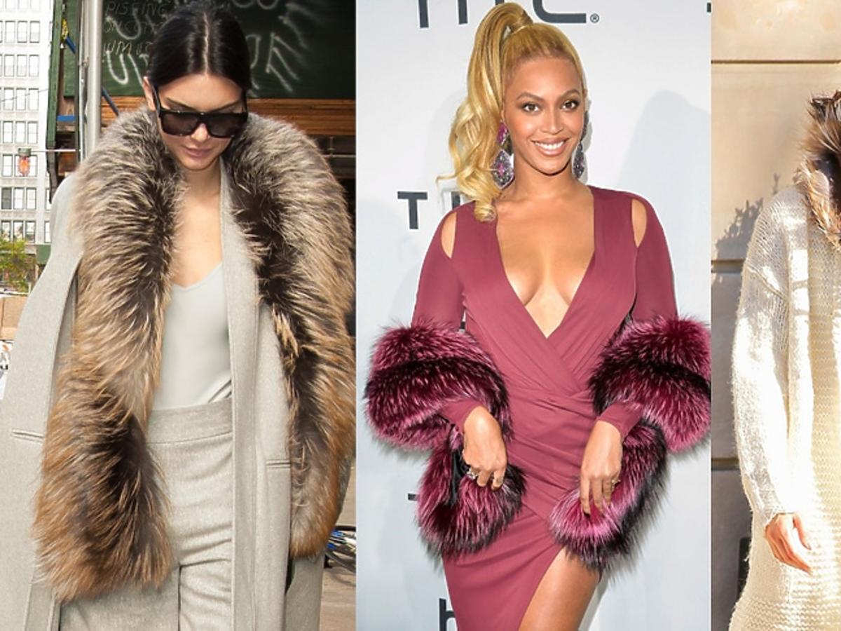 Jennifer Lopez, Kendall Jenner, Beyonce z futrzanym szalem