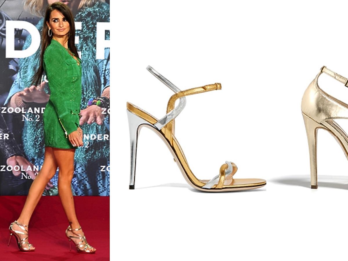 Penelope Cruz, metaliczne sandały na szpilce