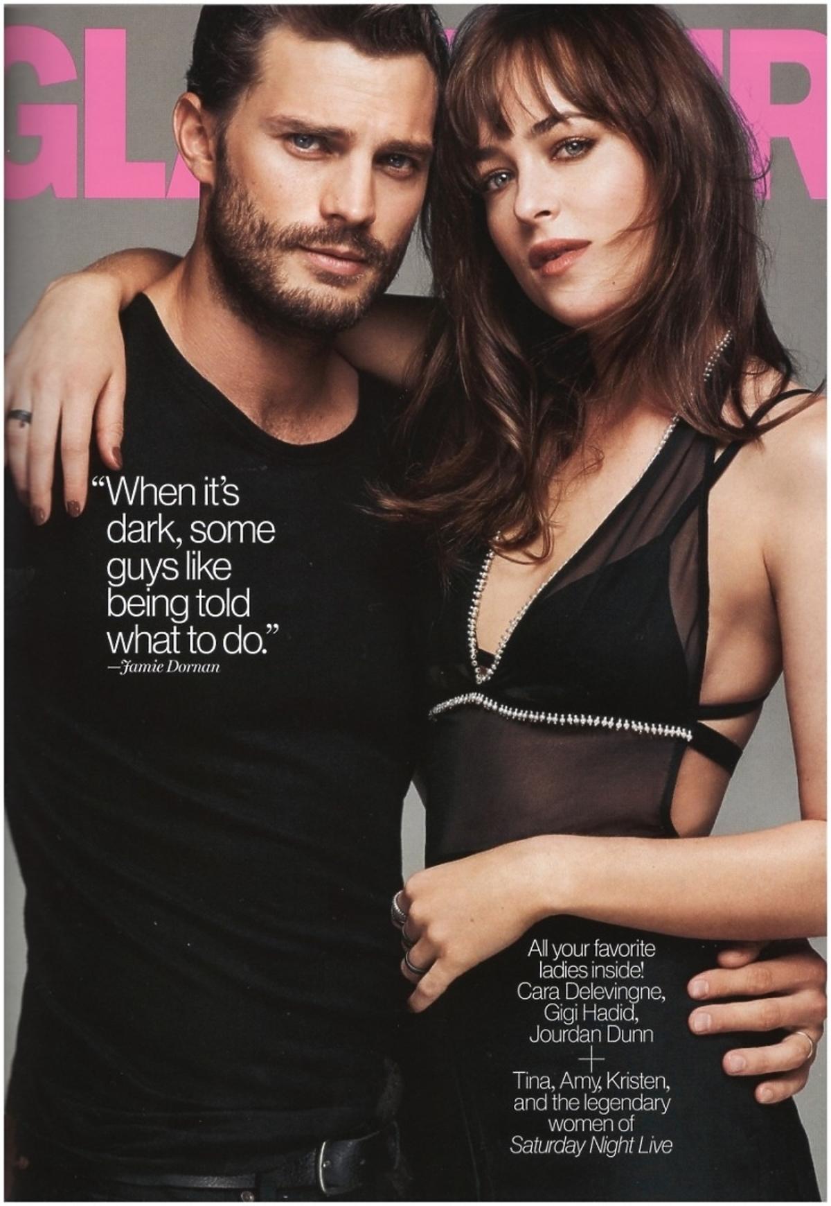 50 twarzy Greya: Dakota Johnson i Jamie Dornan na okładce Glamour luty 2015. Jamie Dornan gay