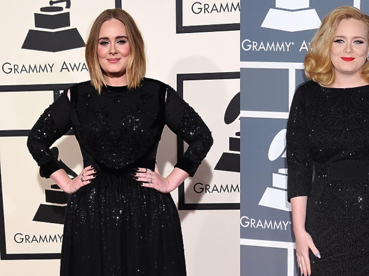 Adele w czarnej błyszczącej sukni 