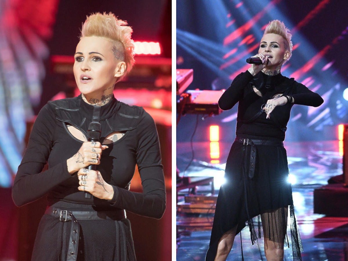 Agnieszka Chylińska w czarnej stylizacji na festiwalu w Sopocie