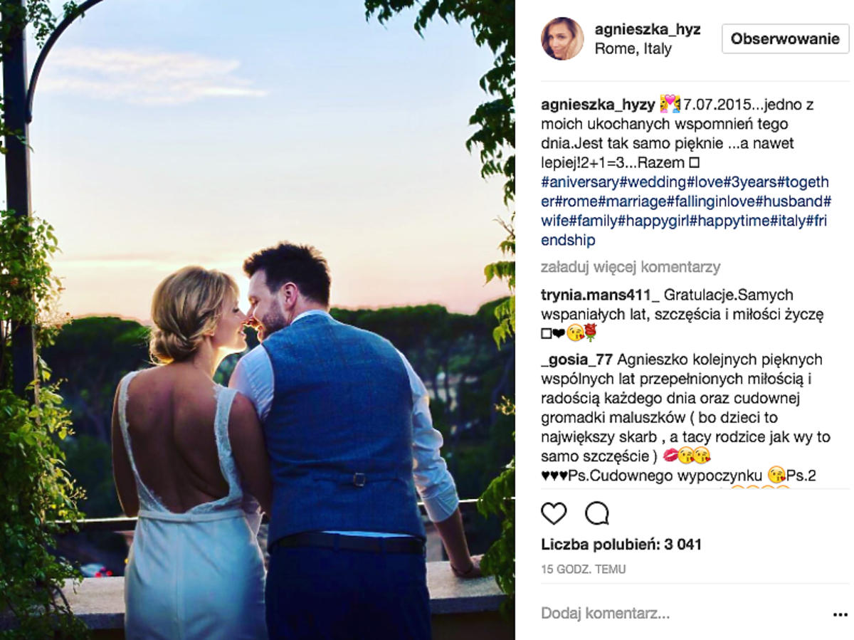 Agnieszka Hyży świętuje trzecią rocznicę ślubu z Grzegorzem
