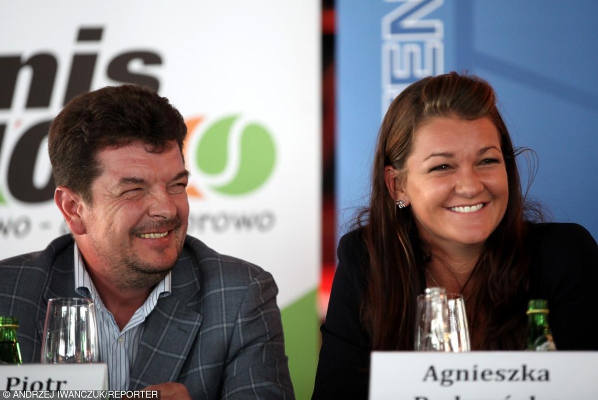 Agnieszka Radwańska z ojcem Robertem Radwańskim na konferencji prasowej