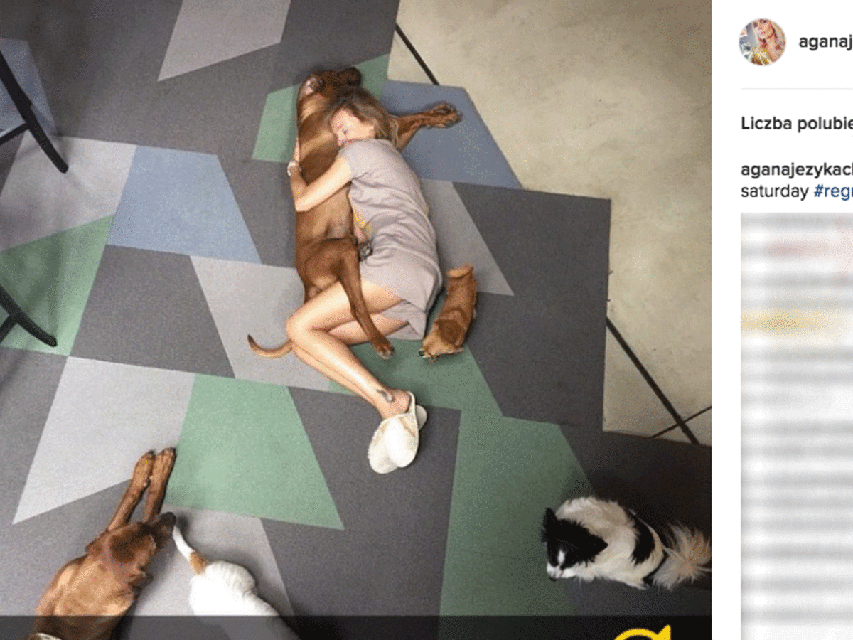 Agnieszka Szulim śpi na podłodze z psami w domu Piotra 