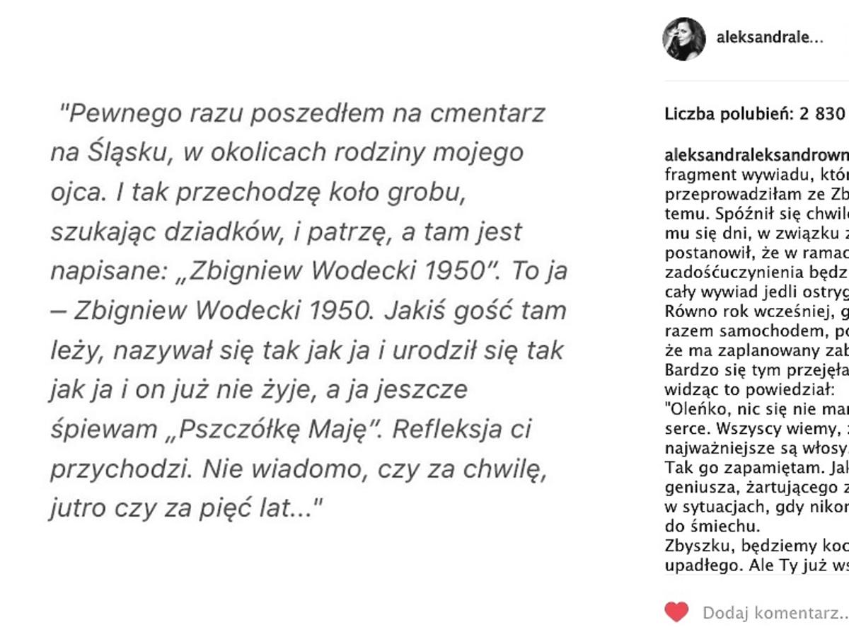 Aleksandra Kwaśniewska żegna Zbigniewa Wodeckiego