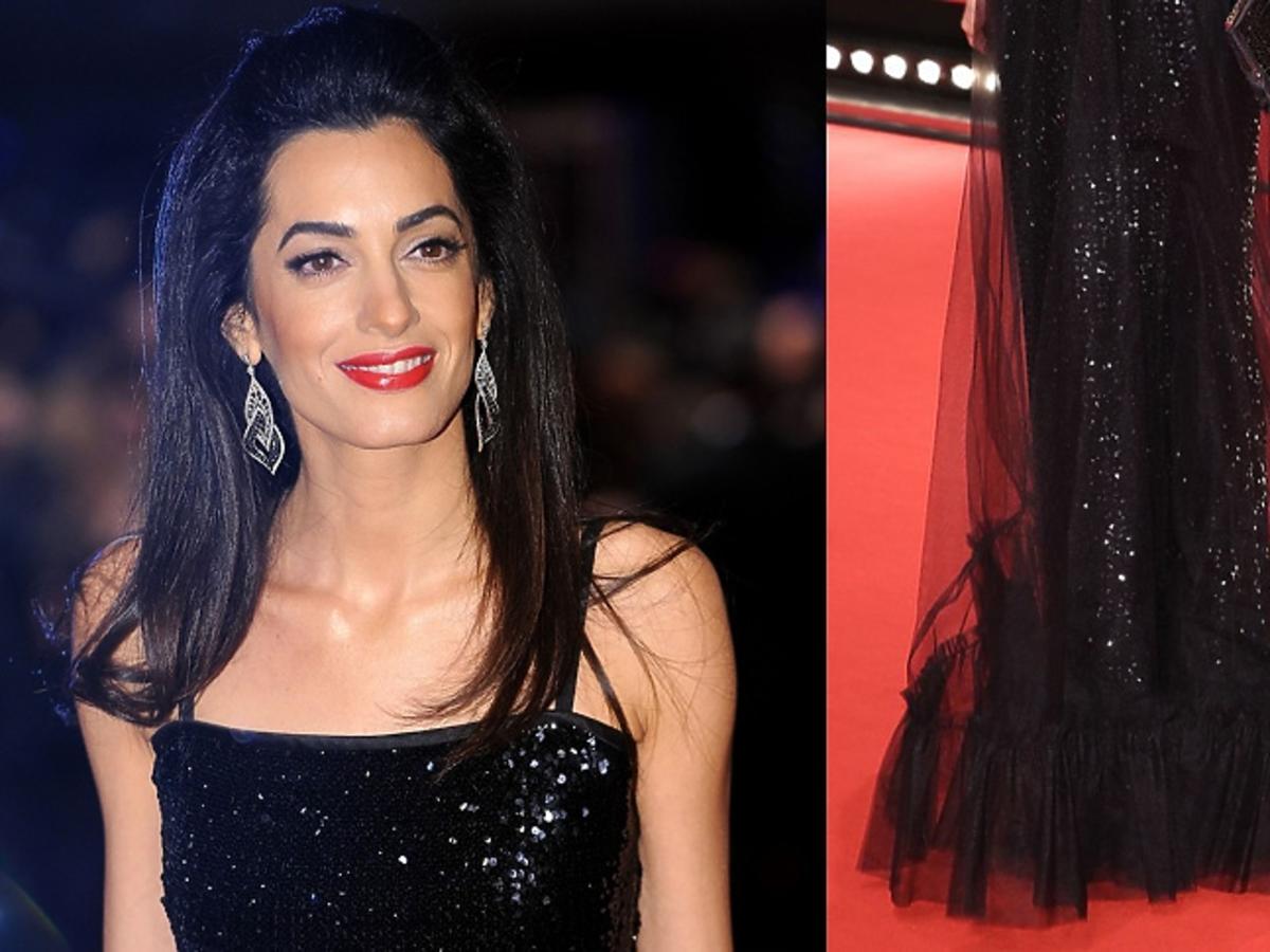 Amal Clooney  w czarnej  sukni do ziemi 