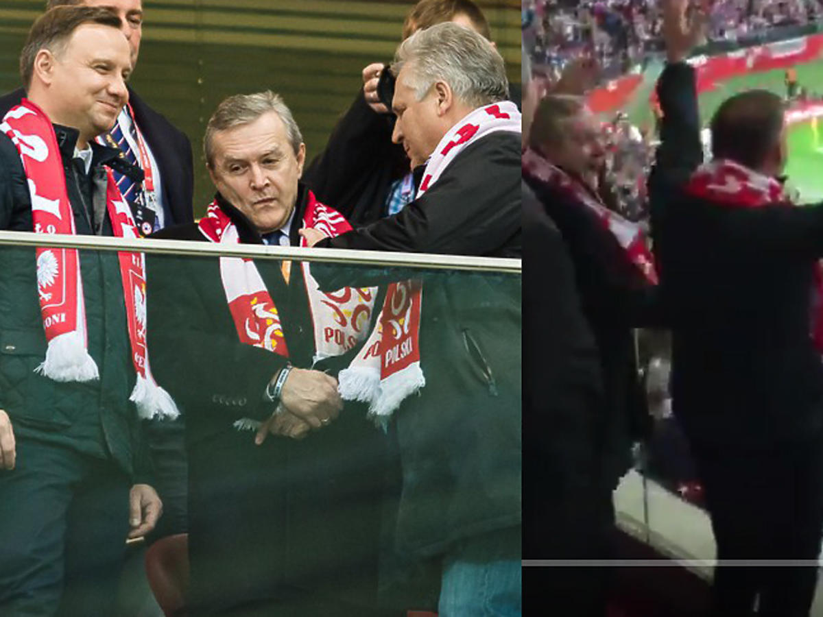 Andrzej Duda i Aleksander Kwaśniewski na meczu