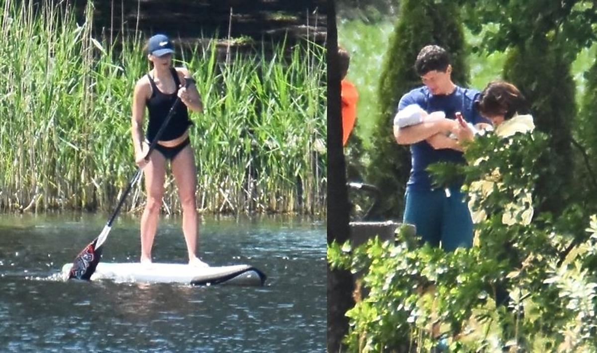 Anna i Robert Lewandowscy z córką na Mazurach
