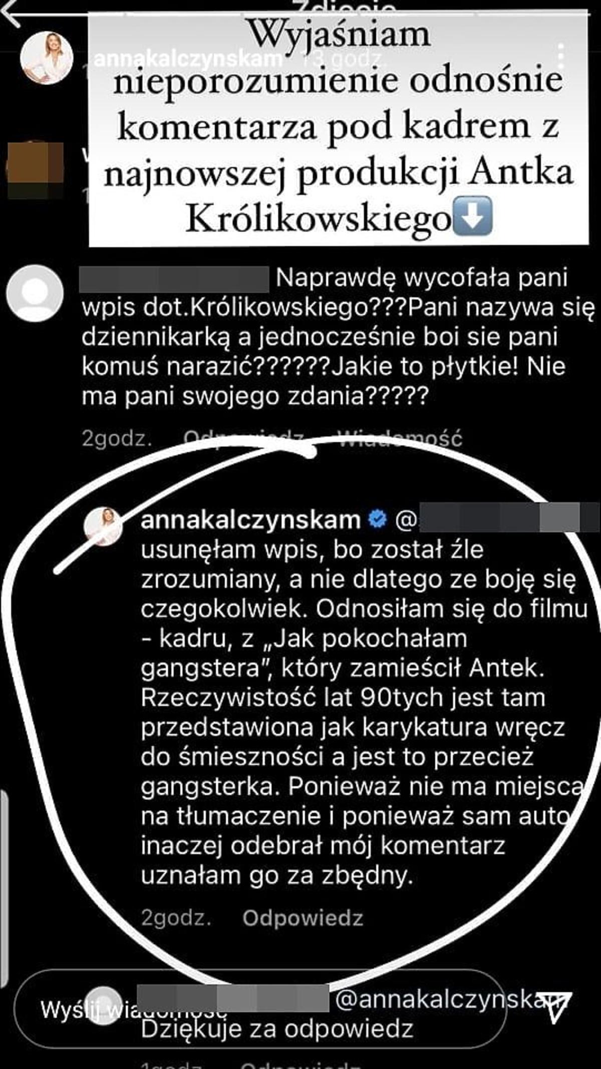 Anna Kalczyńska tłumaczy, dlaczego skasowała kometarz pod zdjęciem Antoniego Królikowskiego
