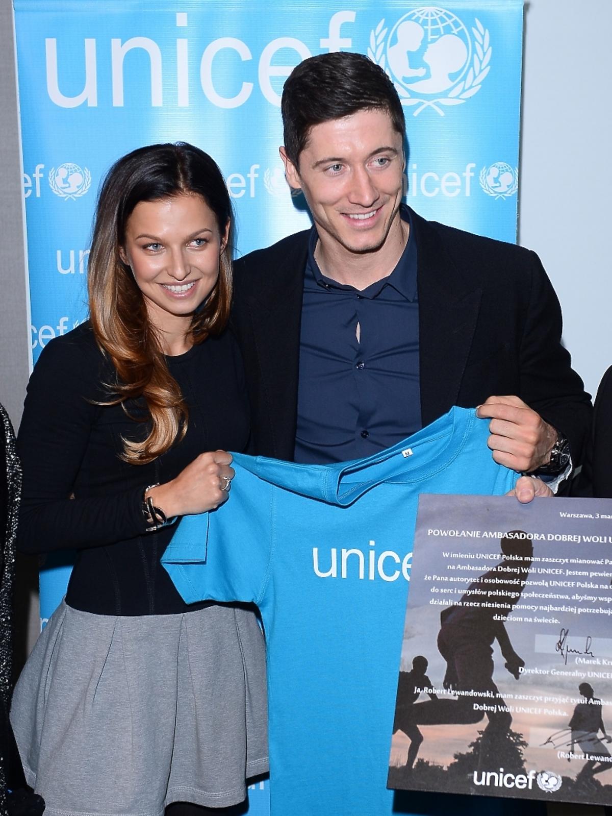 Anna Lewandowska i Robert Lewandowski na konferencji UNICEF