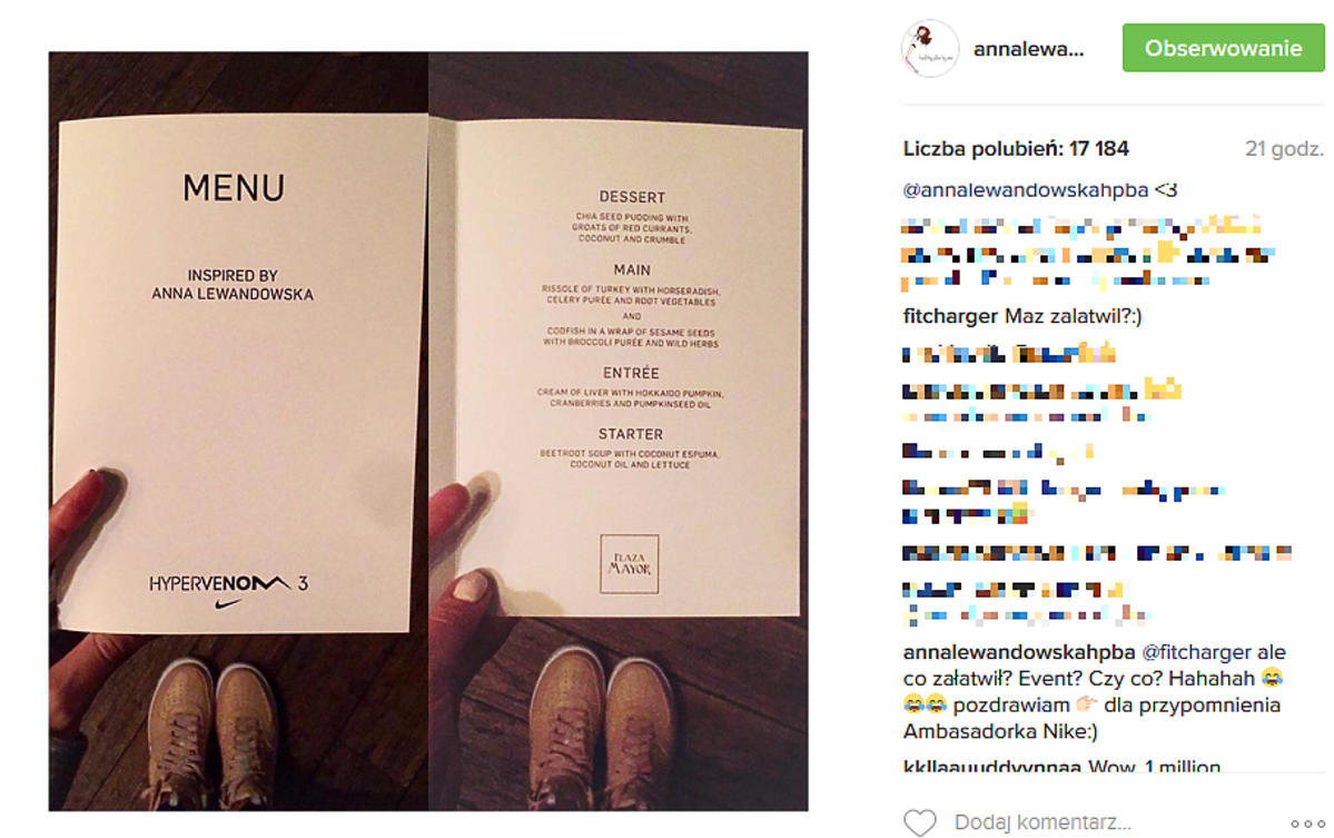 Anna Lewandowska na Instagramie
