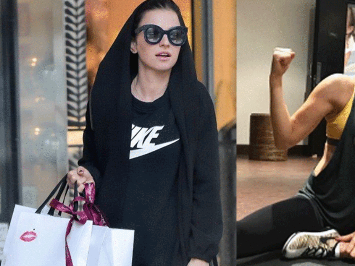Anna Lewandowska wychodzi z butiku w Warszawie