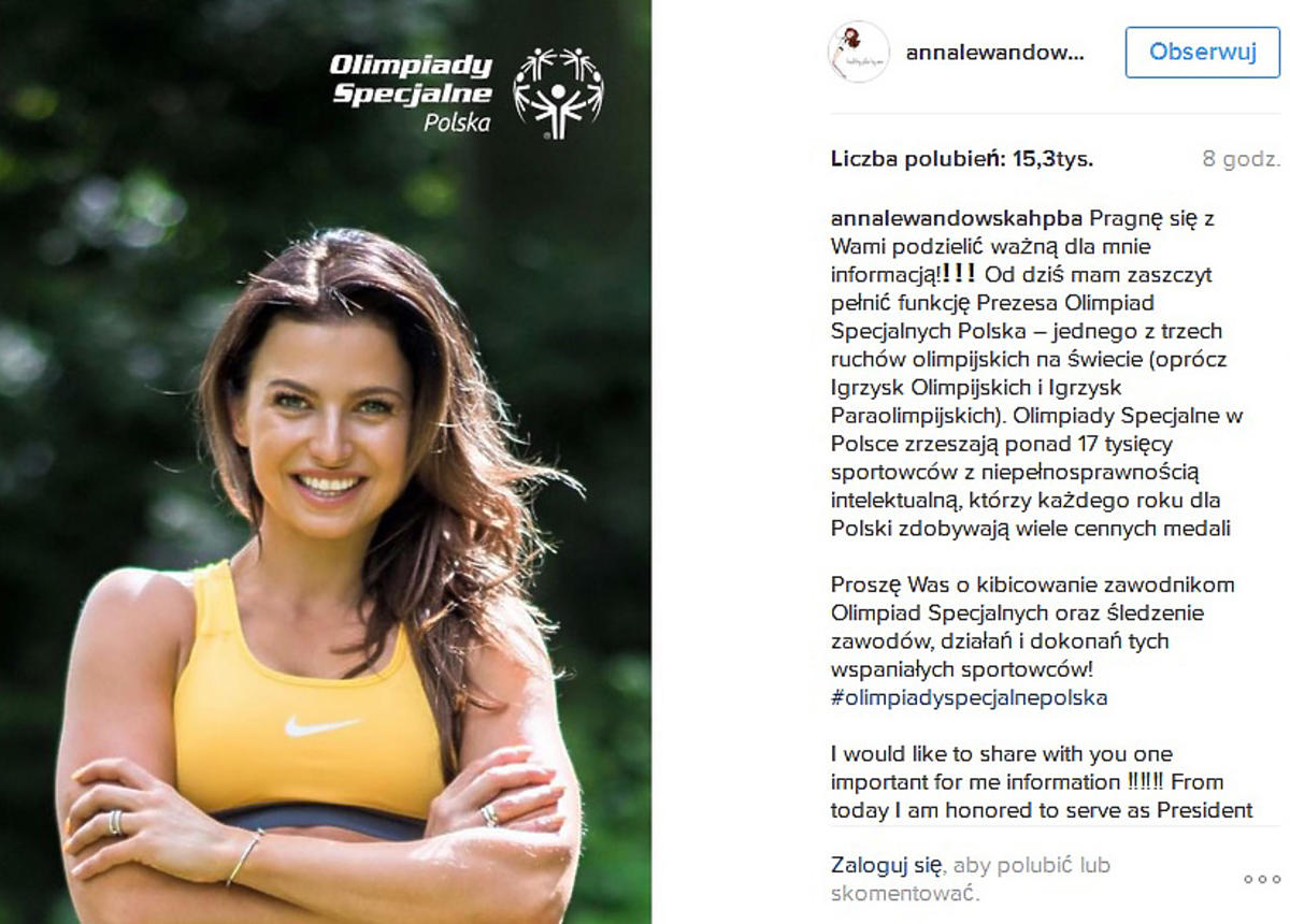 Anna Lewandowska została prezesem Olimpiad Specjalnych w Polsce