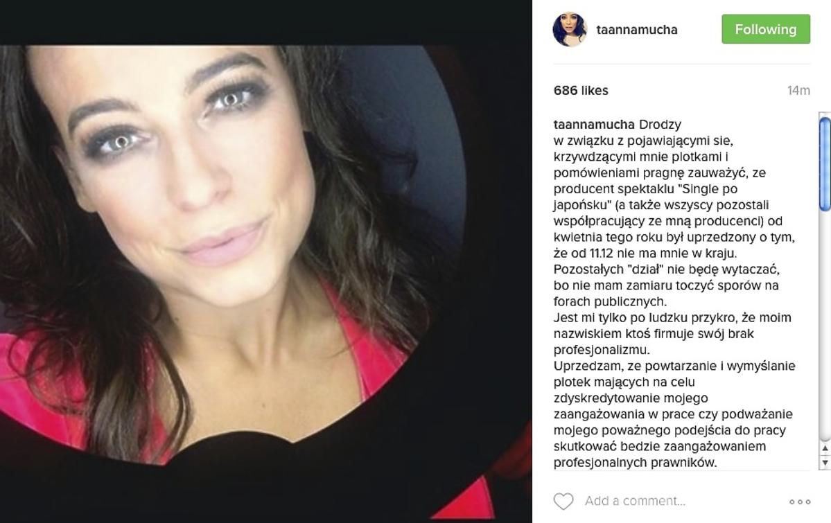 Anna Mucha wydała oświadczenie w sprawie spektaklu 