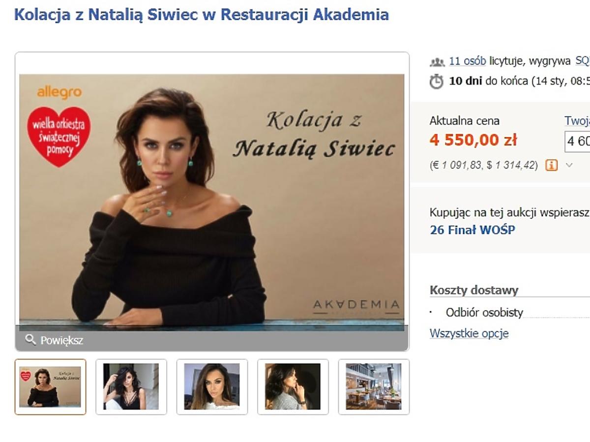 Aukcje gwiazd na 26. finał WOŚP - kolacja z Natalią Siwiec