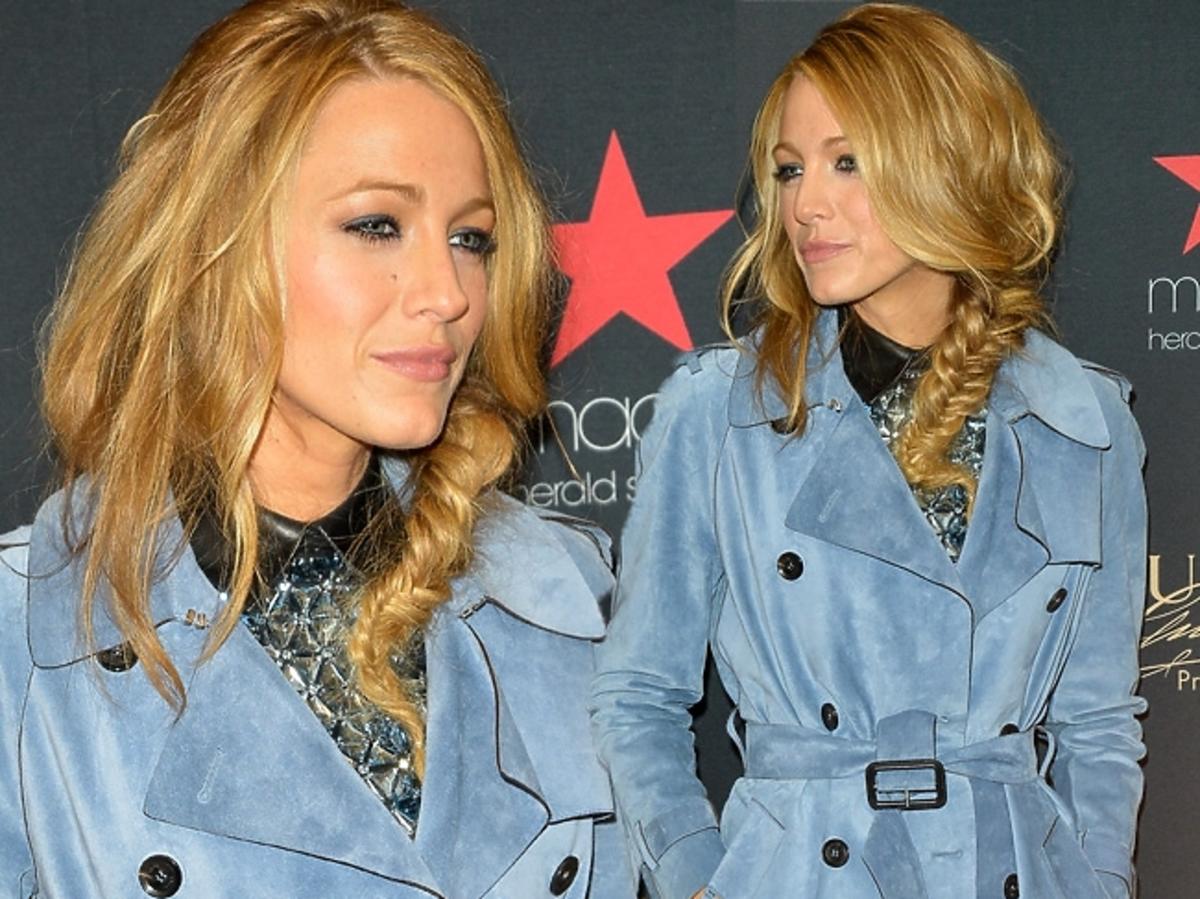 Blake Lively w niebieskim płaszczu Gucci