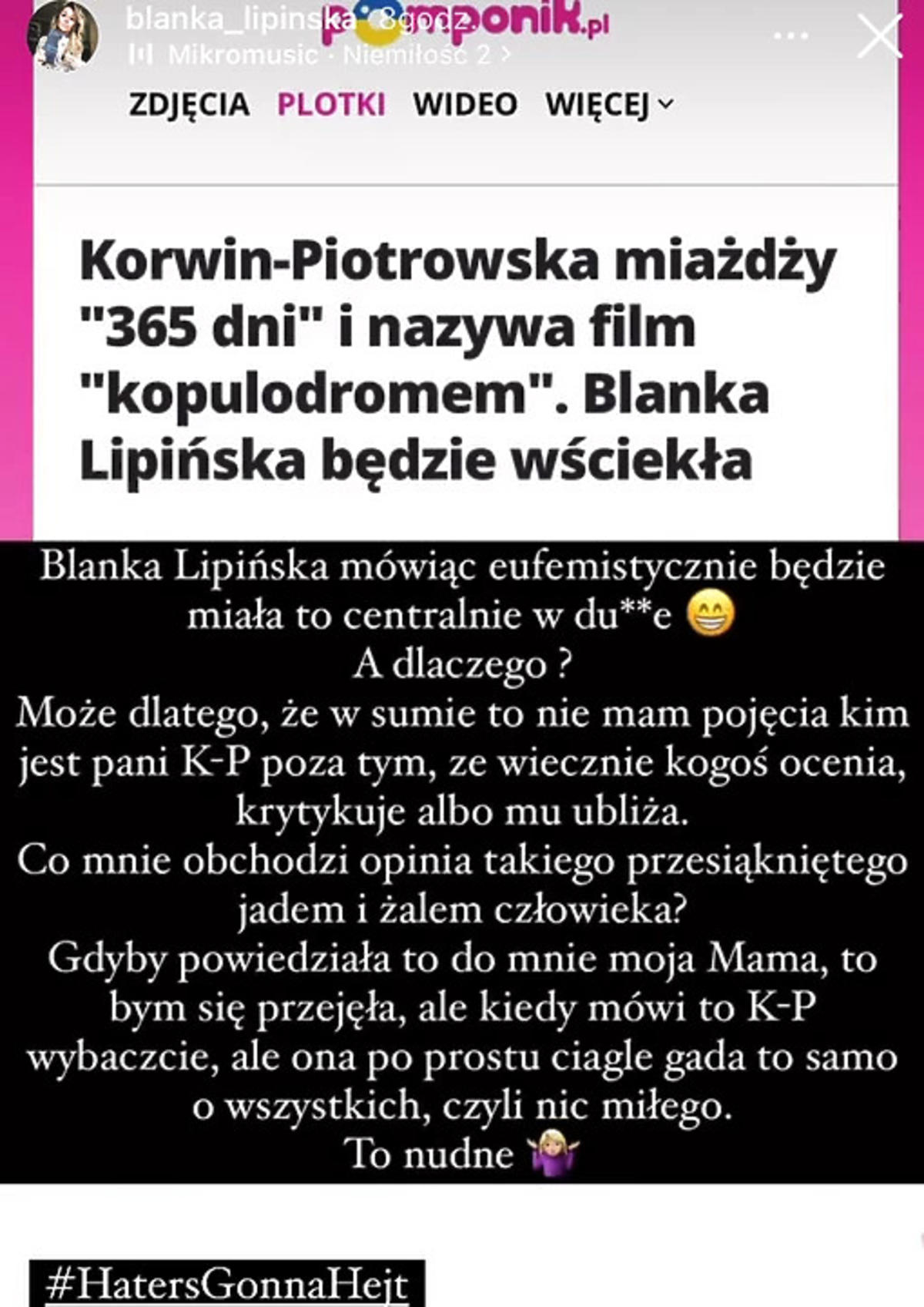 Blanka Lipińska szydzi z Karoliny Korwin-Piotrowskiej