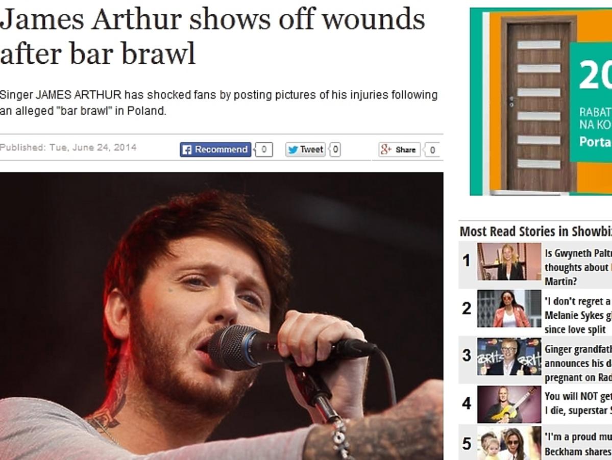 Brytyjskie media o pobiciu Jamesa Arthura