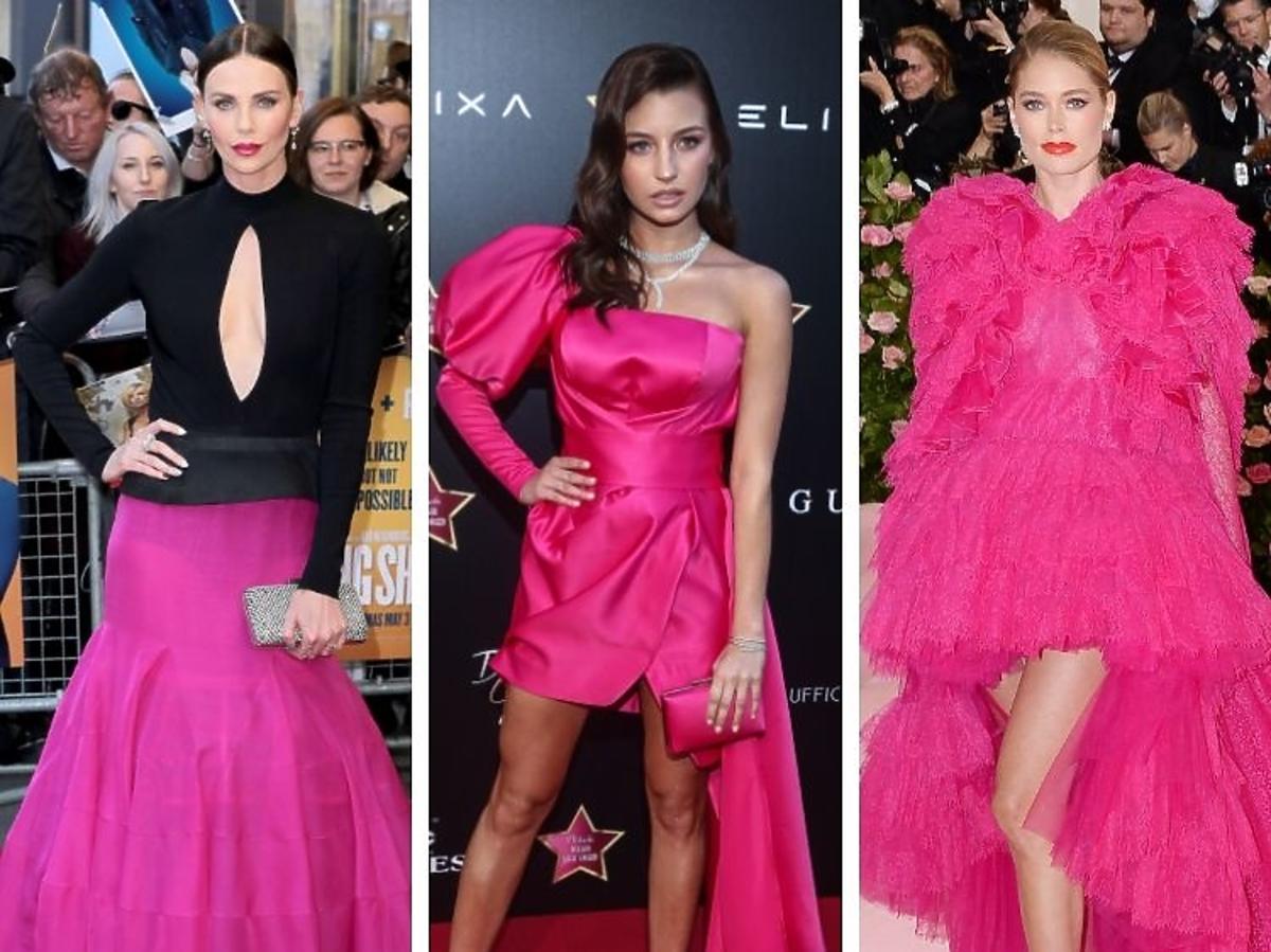 Charlize Theron, Julia Wieniawa, Doutzen Kroes w różowych sukniach