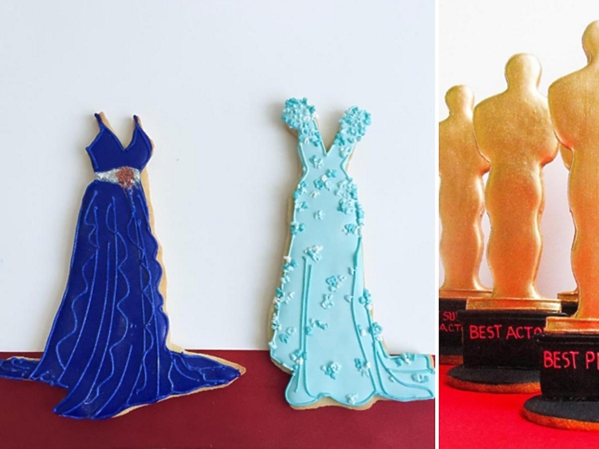 Ciastka w kształcie sukni i statuetek Oskarów