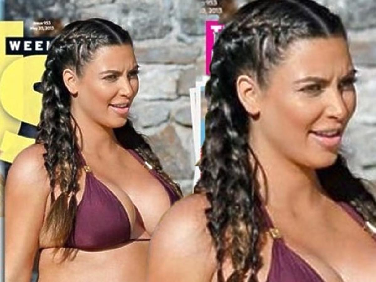 Ciężarna Kim Kardashian w bikini na okładce "US Weakly"