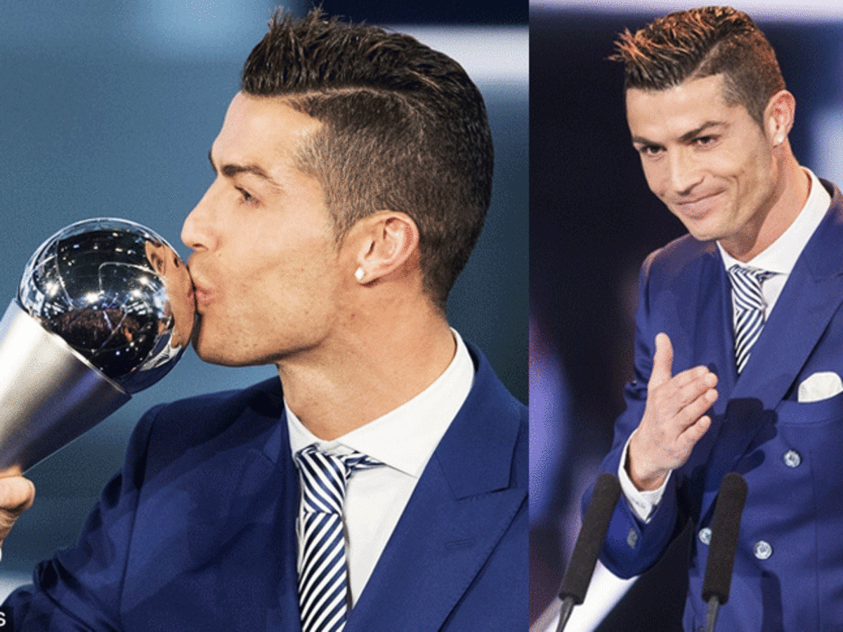 Cristiano Ronaldo odbiera nagrodę dla najlepszego piłkarza na gali Fifa