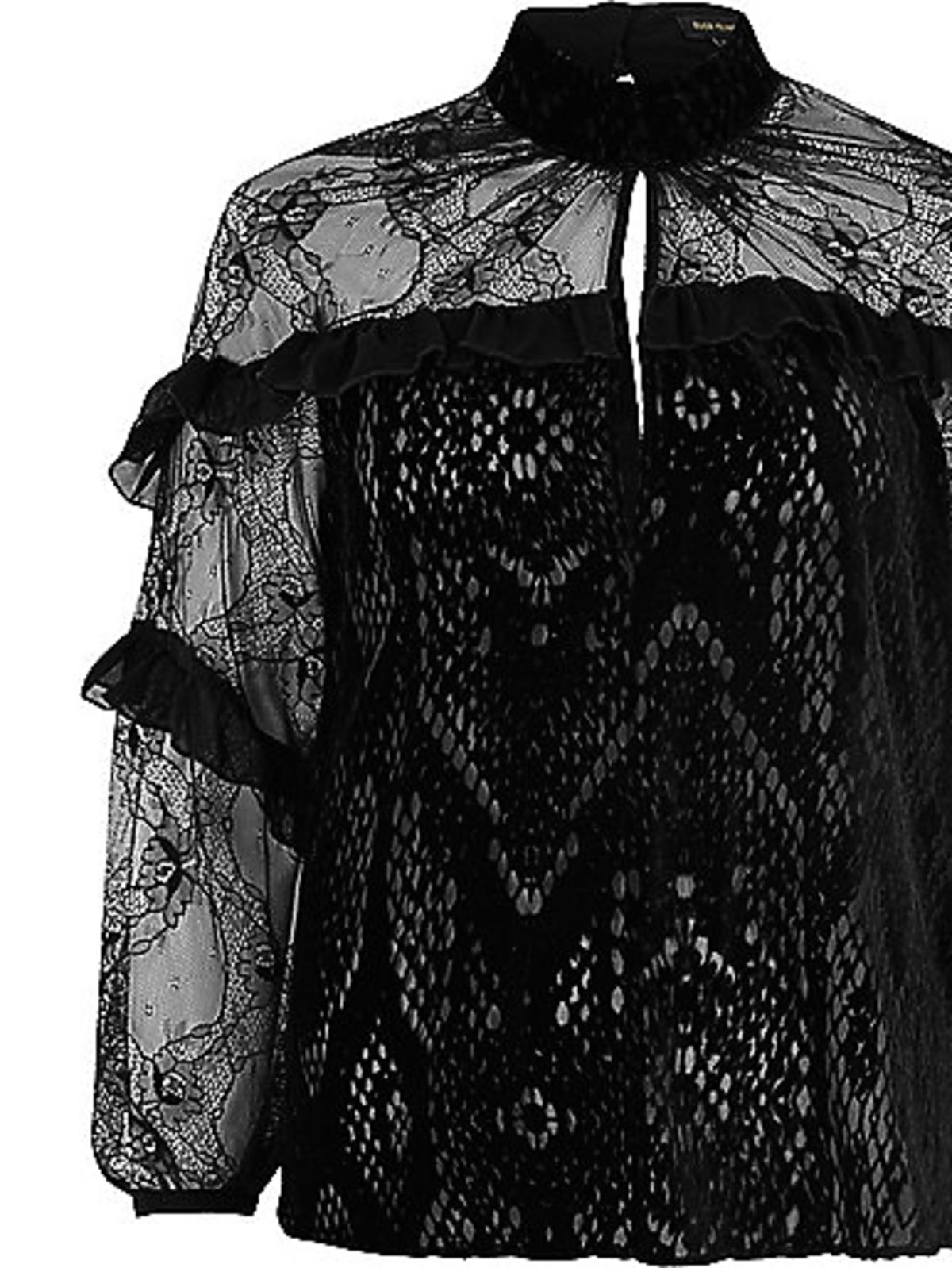 Czarna Koronkowa bluzka ze stójką River Island