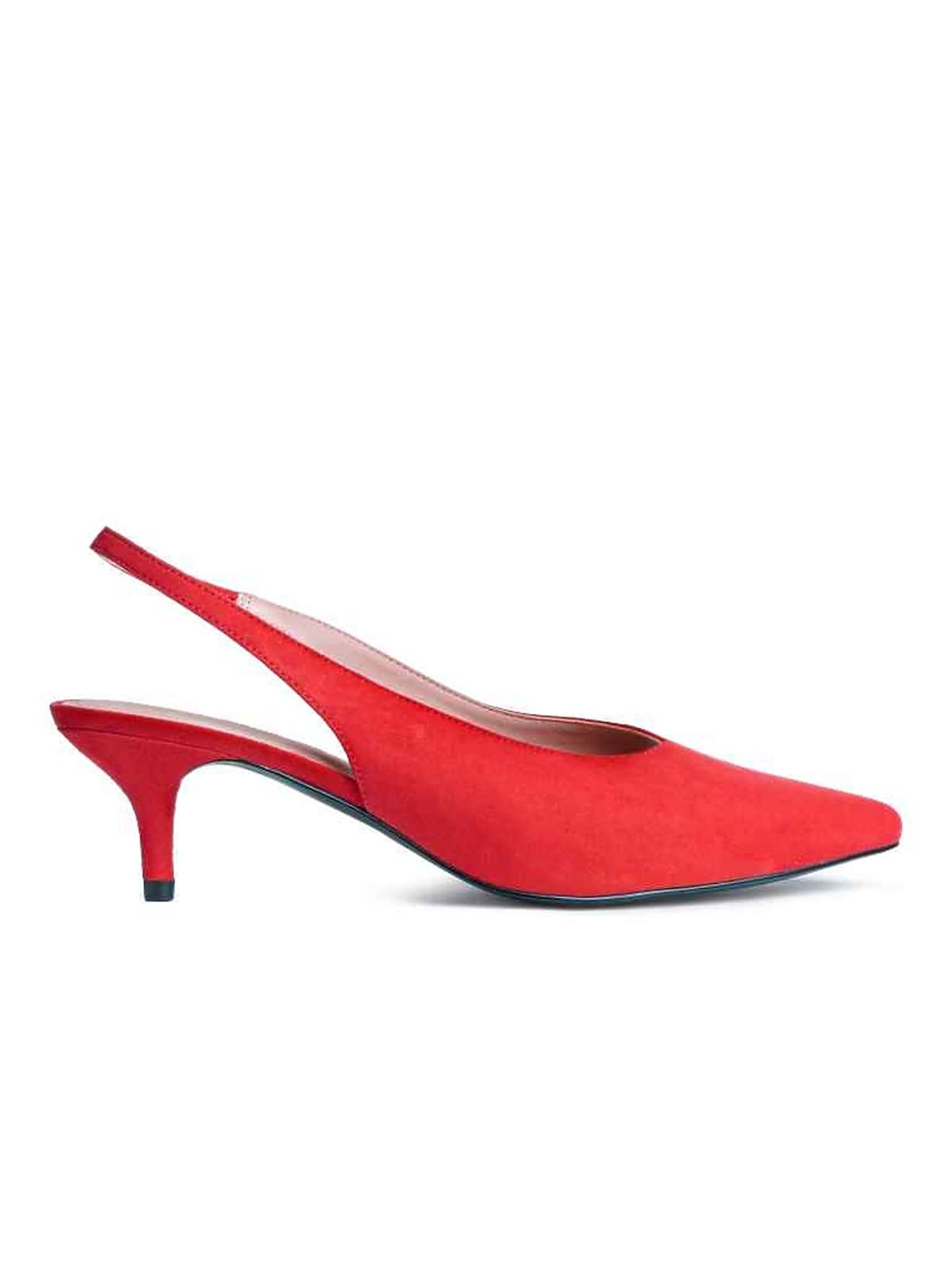Czerwona buty na niskim obcasie, H&M, 99.90 zł