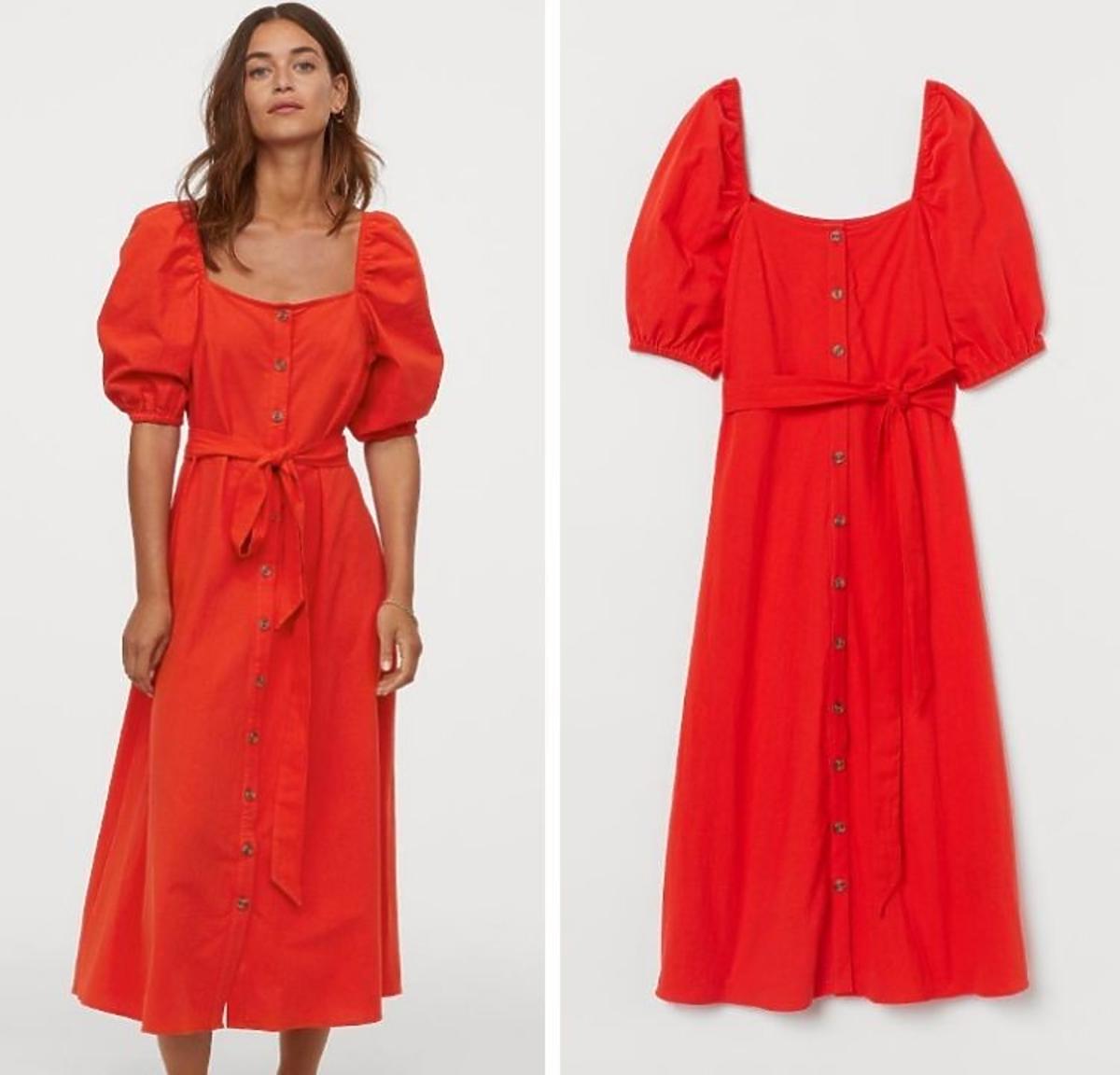 czerwona sukienka z bufkami H&M