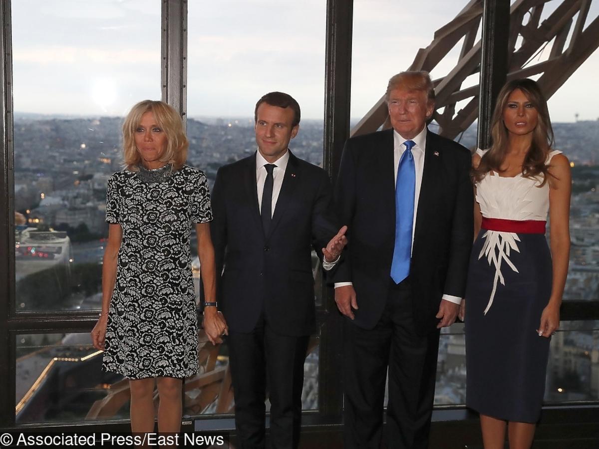 Donald i Melania Trump oraz Emmanuel i Brigitte Macron w restauracji Jules Verne na wieży Eiffela
