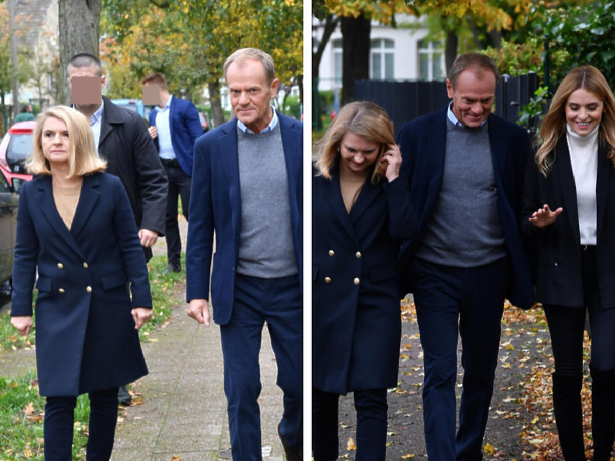 Donald Tusk z żoną i córką w drodze na wybory