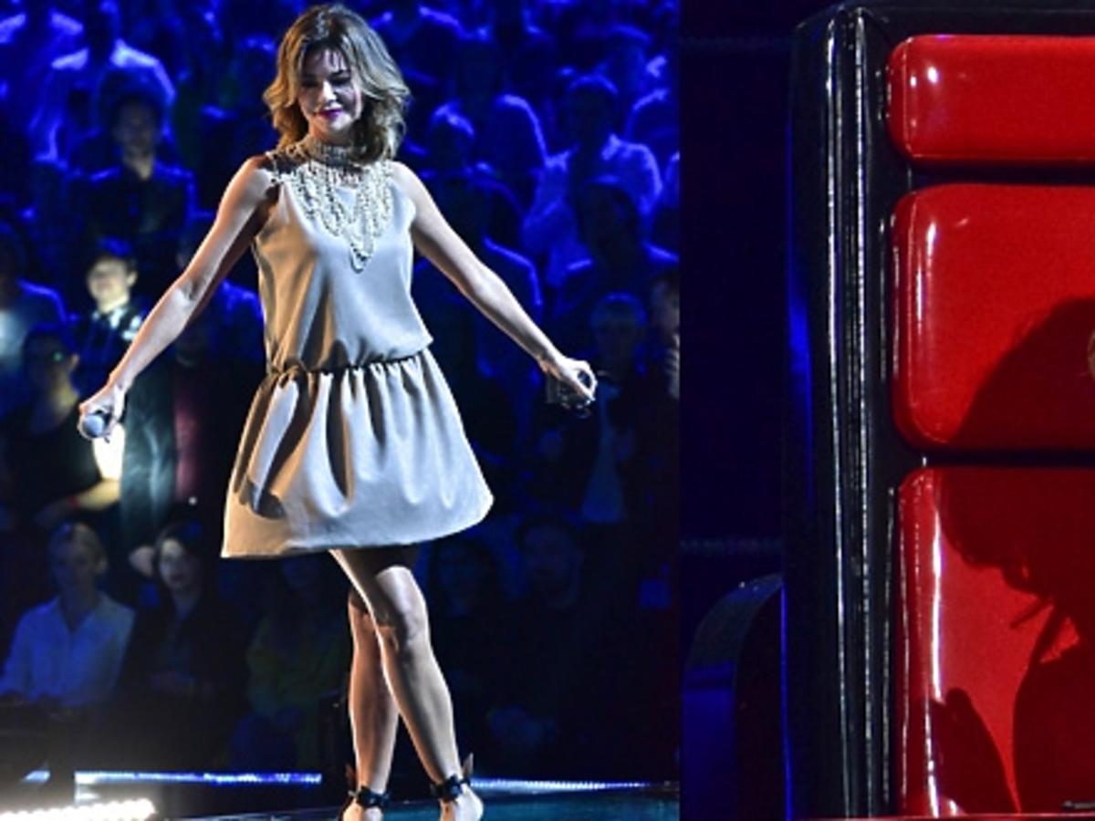 Edyta Górniak w beżowej sukience w finale 6. edycji The Voice of Poland