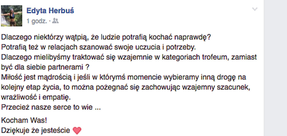 Edyta Herbuś - oświadczenie w sprawie rozstania z Mariuszem Trelińskim
