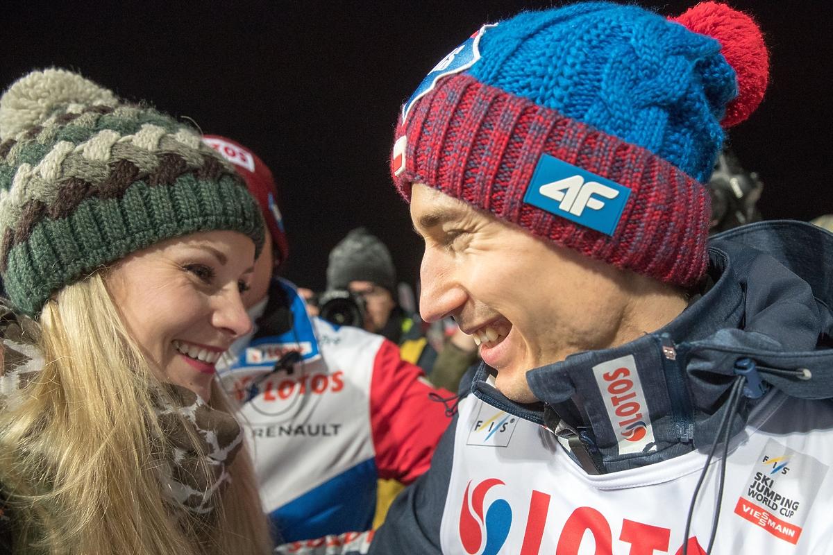 Ewa Bilan-Stoch i Kamil Stoch podczas zawodów Pucharu Świata w Zakopanem