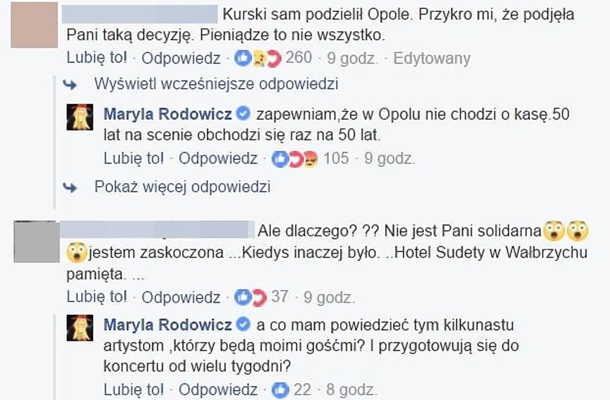 Fani komentują oświadczenie Maryli Rodowicz