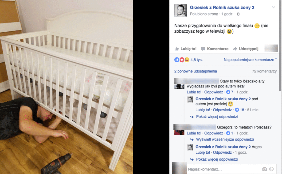 Grzegorz z Rolnik szuka żony na Facebooku pokazał łóżko dla dziecka