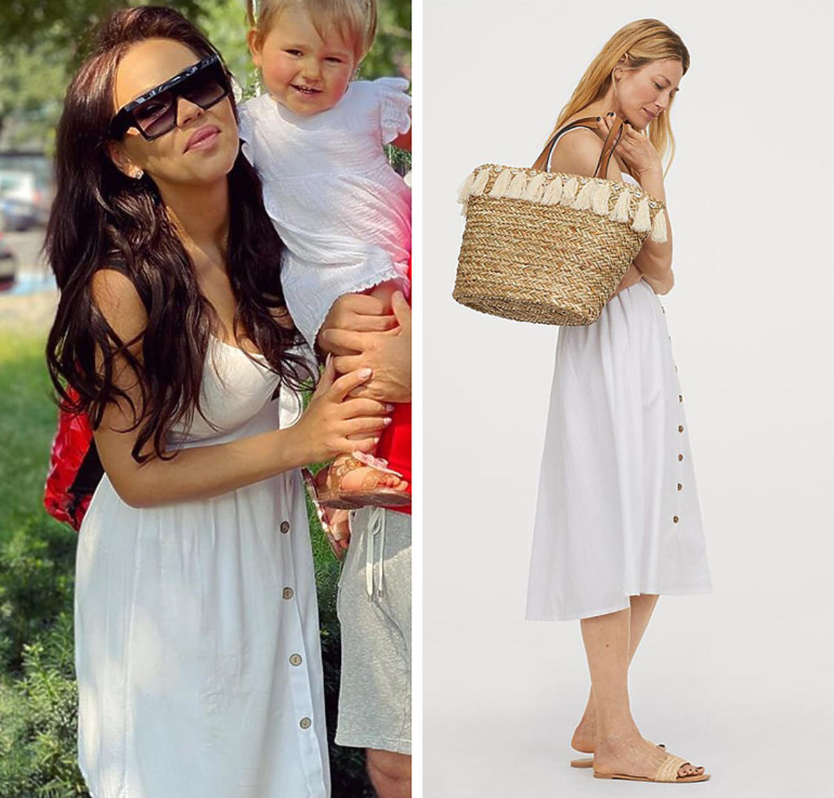 H&M. Biała sukienka z lnu. Sukienka w stylu Sylwii Bomby