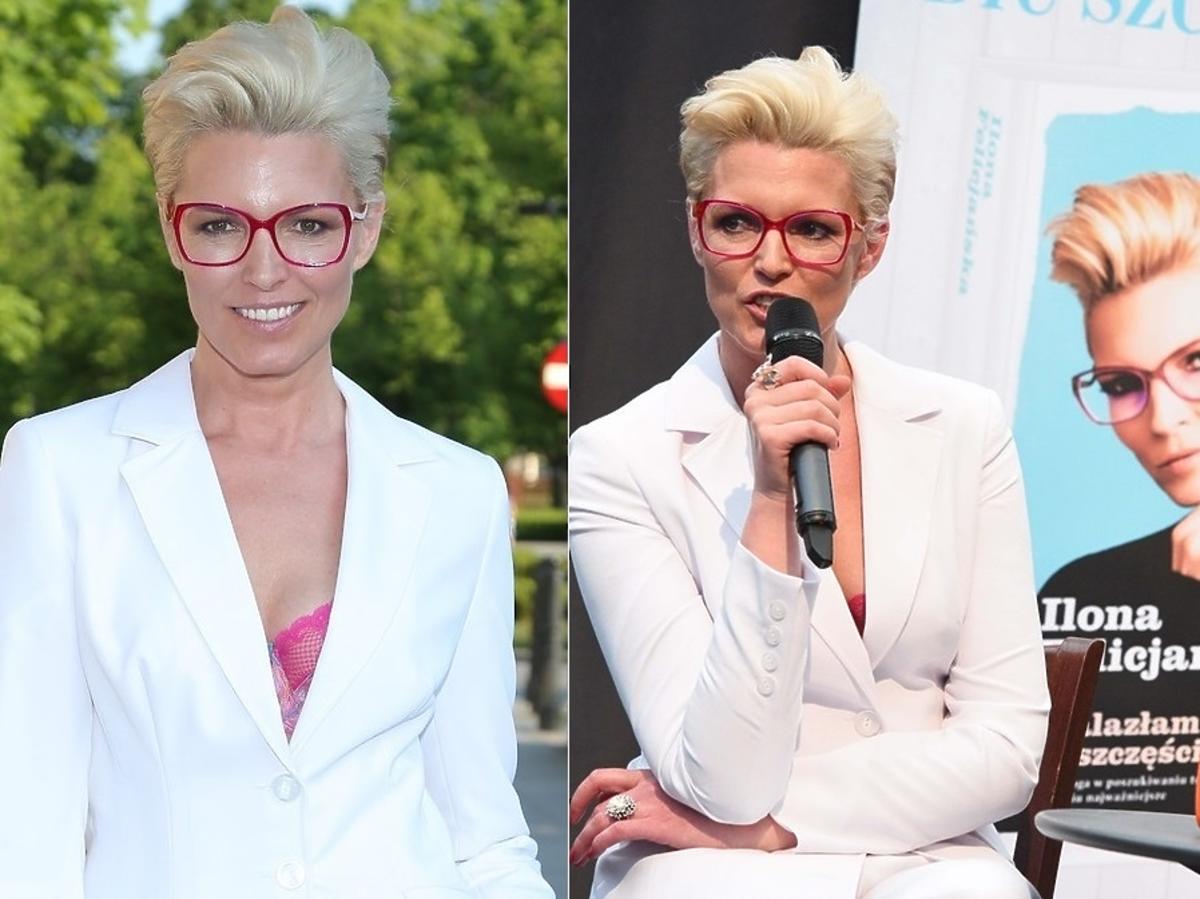 Ilona Felicjańska w białym garniturze