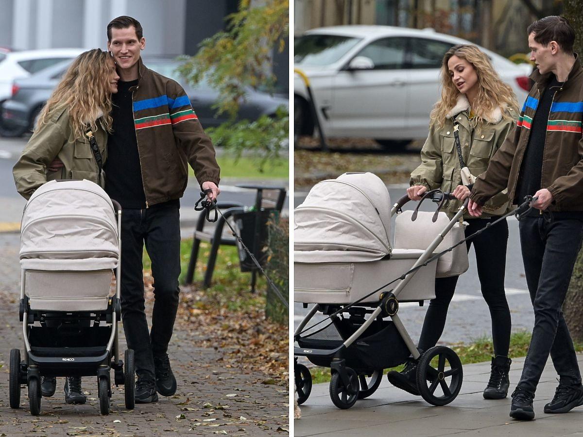 Jacek Jeschke i Hanna Żudziewicz na jesiennym spacerze z córką