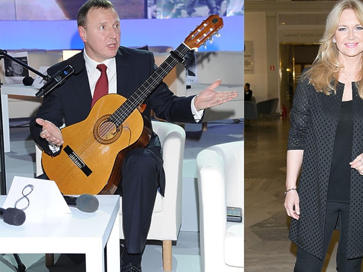 Jacek Kurski gra na gitarze, Grażyna Torbicka w czarnym płaszczu